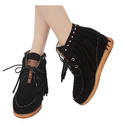 Luckycat Botas Indias para Mujer, Tacón Plano, con Flecos, Estilo Informal, Botas de Nieve Botines Planos Cremallera Suede Chelsas Mujer Tobillo Botas