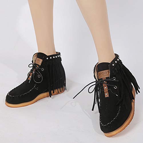 Luckycat Botas Indias para Mujer, Tacón Plano, con Flecos, Estilo Informal, Botas de Nieve Botines Planos Cremallera Suede Chelsas Mujer Tobillo Botas