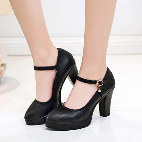 Luckycat Zapatos de tacón Ancho Altas Vestir Noche Chic para Mujer Otoño Calzado de Cuña Dama Sólido Negras Moda Calzado de Trabajo Fiesta Zapatos con Punta Boda Tallas Grandes