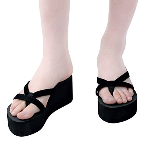 LUOEM Plataforma de Playa de Verano cuña talón Flip Flop Sandalias Casuales Zapatillas tamaño 35 (Negro)