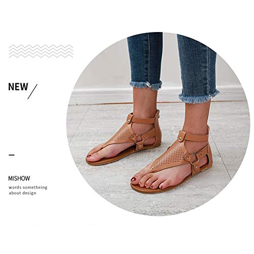 LWWOZL Sandalias Mujer Planas Verano 2020 Chanclas Cuña Punta Abierta Retro Tacón Plano Zapatos Casuales Cómodas Zapatillas de Playa con CremalleraBrown-35