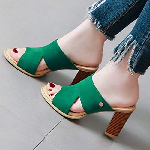 Lydee Mujer Moda Block Tacones Altos Zapatos De Verano Slip On Slide Sandalias Open Back Partido Tacones Mules Green Talla 38