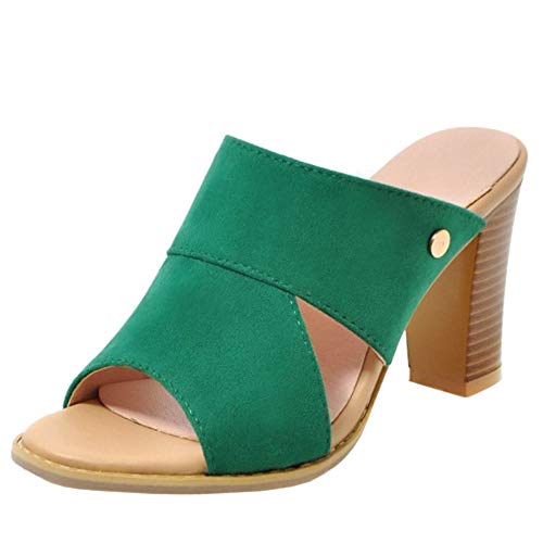 Lydee Mujer Moda Block Tacones Altos Zapatos De Verano Slip On Slide Sandalias Open Back Partido Tacones Mules Green Talla 38