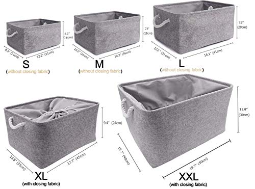 Mangata Caja de Almacenamiento de Tela, Cesta de Almacenamiento de Lona Engrosada Plegable con Asas de Cuerda para Ropa, Juguetes (Large, Gris)