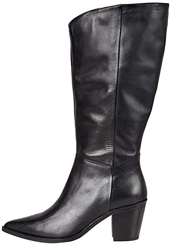 Marca Amazon - find. Knee High Pull On Leather Western Botas Altas, Negro Black, 41 EU