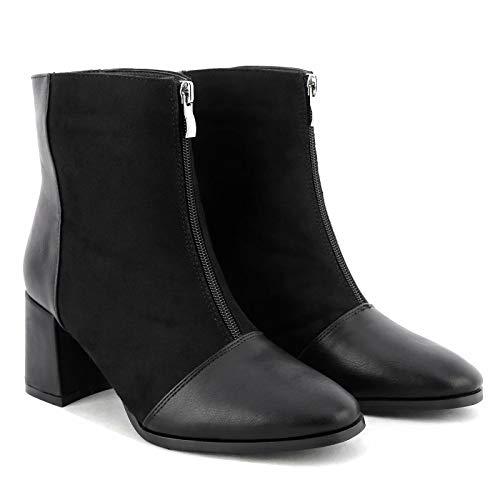 Maxmuxun Botines para Mujer Cómodo Tacón Medio Moda Tobillo Negro Tamaño 41