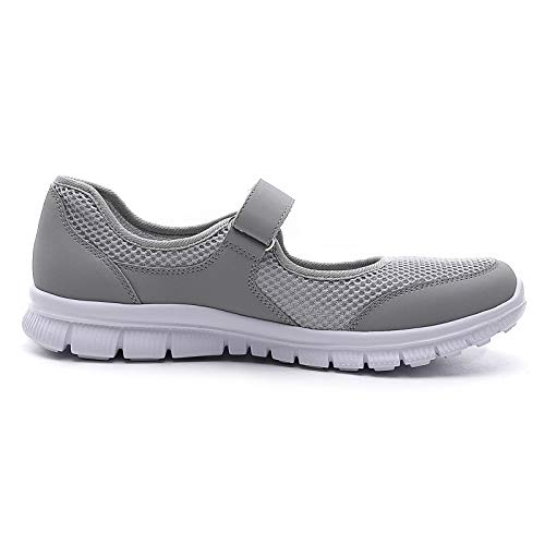 MecKiss - Zapatillas de deporte para mujer, para verano, para el tiempo libre, fitness, caminar, con cierre de velcro, color Gris, talla 37 EU