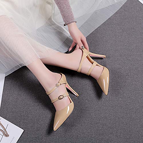 Mediffen Mujer Tacón De Aguja Puntiagudo Moda Zapatillas Mule Sandalias Elegante Tacón Alto Noche Sandalias Mule Zapatillas Nude Talla 34 Asiática