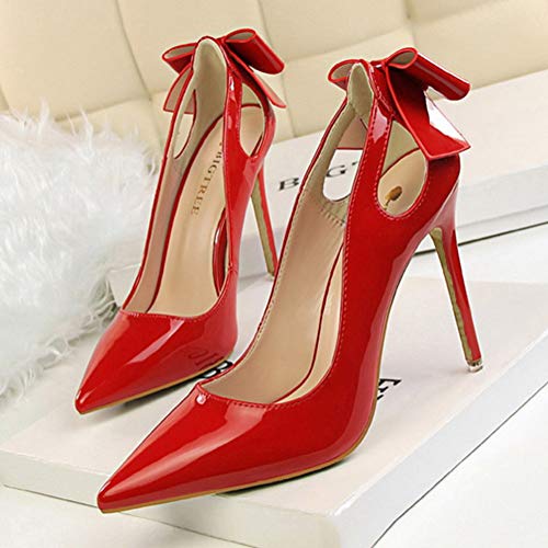 Minetom 1Cm Zapatos De Tacón De Aguja Puntiagudo Punta Cerrada Diseño Elegante Modo para Fiesta Y Boda para Mujer Rojo 37 EU