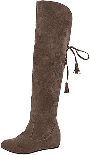 Minetom Mujer Invierno Moda Calentar Botas De Nieve Slouchy Botas De Piel Cargadores De La Rodilla Marrón EU 38