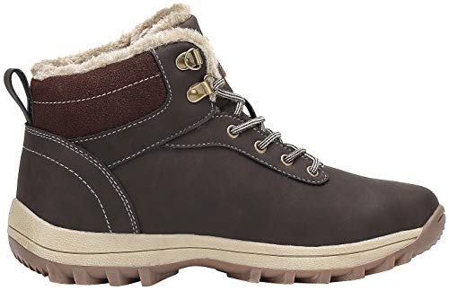 Mishansha Hombre Mujer Botas de Nieve Invierno Botines Senderismo Impermeables Deporte Trekking Zapatos Fur Forro Aire Libre Boots,Marrón 43 EU