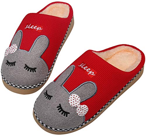 Mishansha Hombre Mujer Zapatillas de Casa para Invierno Otoño, con Forro de Felpa y Suela Dura, Cómodas/Blanditas/Mulliditas y Calentitas(Rojo, 35/36 EU - Tamaño del Fabricante: 36/37 CN)