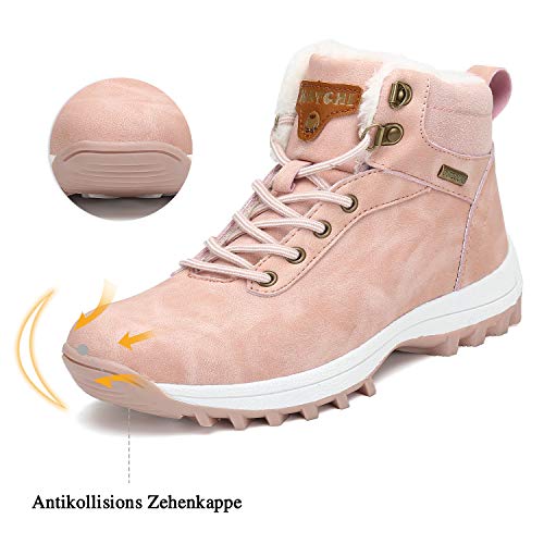 Mishansha Mujer Botas de Nieve Mujer Botines Zapatos Senderismo Impermeables Deportes Trekking Zapatos Impermeable Botas de Invierno Fur Forro Aire Libre Boots Rosa 37 EU