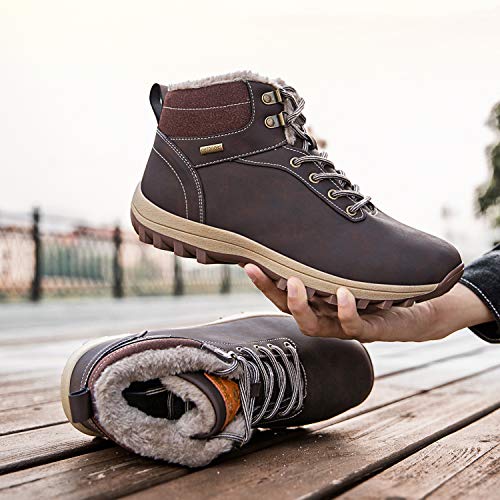 Mishansha Mujer Hombre Botas para Invierno con Forro de Piel Cálidas Zapatos para Caminar Senderismo y Trekking - Calentitas Cómodas Antideslizantes(Marrón, 47 EU)