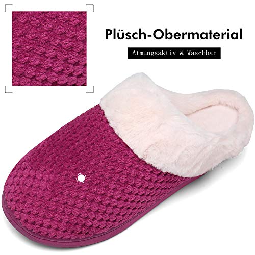 Mishansha Pantuflas Hombre Zapatillas de Estar por Casa para Mujer Invierno Antideslizantes CáLido Cómodas Memory Foam Slippers Rosa Gr.38/39