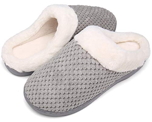 Mishansha Zapatillas de Casa Hombre Pantuflas Antideslizantes Mujer Cálido y Confortable Zapatillas de Espuma Viscoelástica Gris Gr.36/37