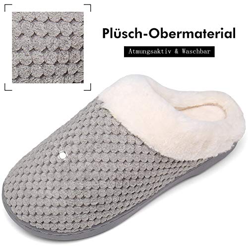 Mishansha Zapatillas de Casa Hombre Pantuflas Antideslizantes Mujer Cálido y Confortable Zapatillas de Espuma Viscoelástica Gris Gr.36/37