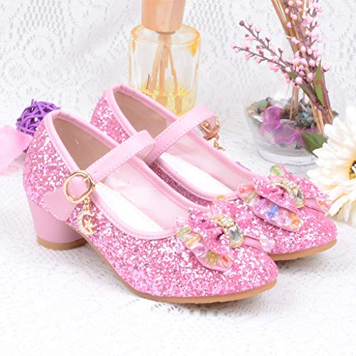 Mitlfuny Zapatos de Tango Latino para Niños Vestir Fiesta Arco Princesa Sandalias Perla Rhinestone Lentejuelas Zapatitos de Tacón Bebé Niña Primavera Verano Zapatillas de Baile Niñas 3-14 Años