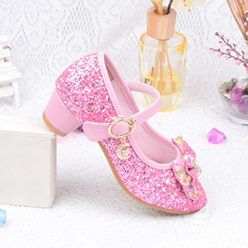 Mitlfuny Zapatos de Tango Latino para Niños Vestir Fiesta Arco Princesa Sandalias Perla Rhinestone Lentejuelas Zapatitos de Tacón Bebé Niña Primavera Verano Zapatillas de Baile Niñas 3-14 Años