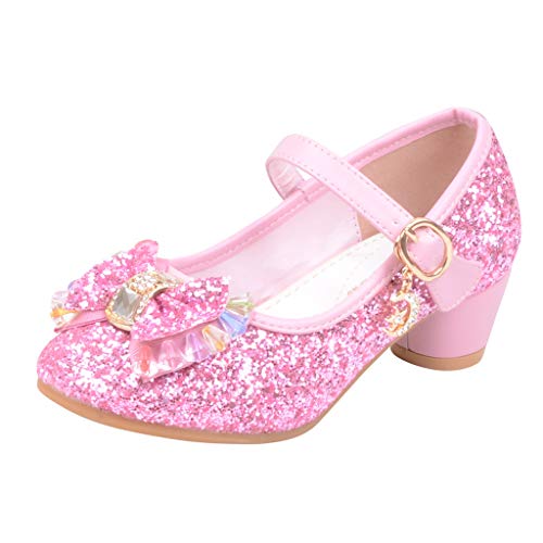 Mitlfuny Zapatos de Tango Latino para Niños Vestir Fiesta Arco Princesa Sandalias Perla Rhinestone Lentejuelas Zapatitos de Tacón Bebé Niña Primavera Verano Zapatillas de Baile Niñas 3-14 Años