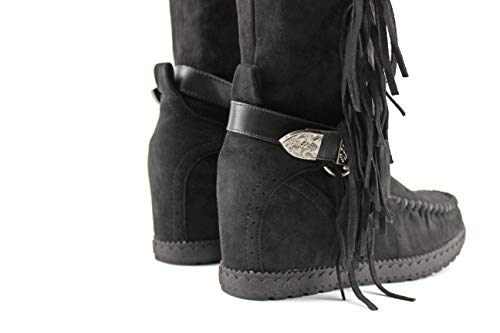 Modelisa - Botas Altas con Tacón Cuña Flecos para Mujer (Negro, Numeric_41)