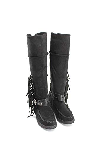 Modelisa - Botas Altas con Tacón Cuña Flecos para Mujer (Negro, Numeric_41)