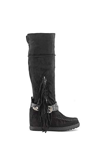 Modelisa - Botas Altas con Tacón Cuña Flecos para Mujer (Negro, Numeric_41)