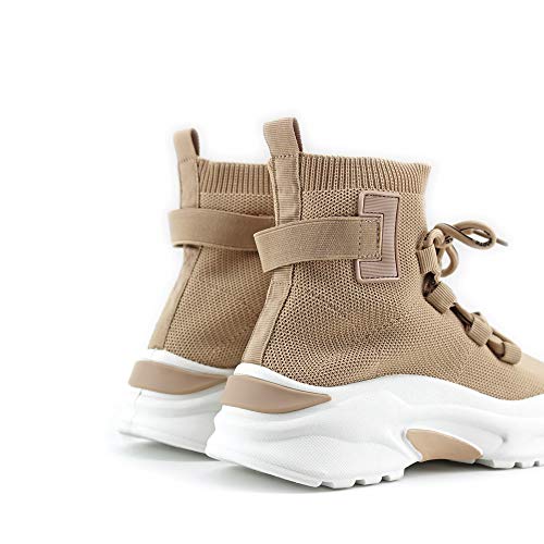 Modelisa - Zapatillas con Plataforma Estilo Calcetin con Cordón para Mujer (Beige, Numeric_37)