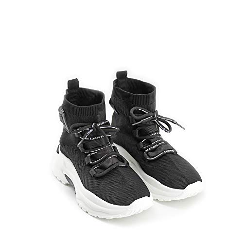 Modelisa - Zapatillas con Plataforma Estilo Calcetin con Cordón para Mujer (Negro, Numeric_39)