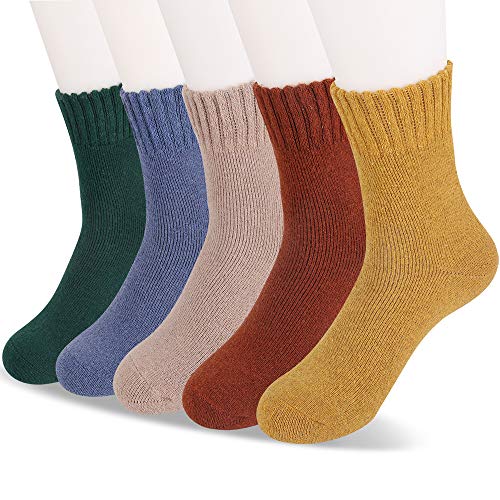 MOSOTECH Calcetines Termicos de Mujer, 5 Pares Calcetines de Lana Invierno Cálidos de Confort Casual,Talla única 35-41