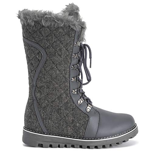 Mujer Acolchado Piel Forrada Forrada Invierno Calentar Confortable Nieve Lluvia Rodilla Alta Botas - Gris Textil - UK8/EU41 - YC0500