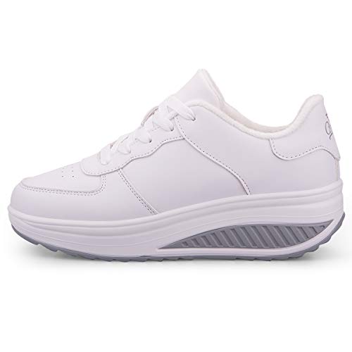 Mujer Adelgazar Zapatos Calientes Fur Botines Sneakers Zapatos de Plataforma de Cuña de Fitness Zapatos de Andar Impermeable Anti Deslizante Zapatos Blanco-Bajo（Piel Forrada） 42 EU