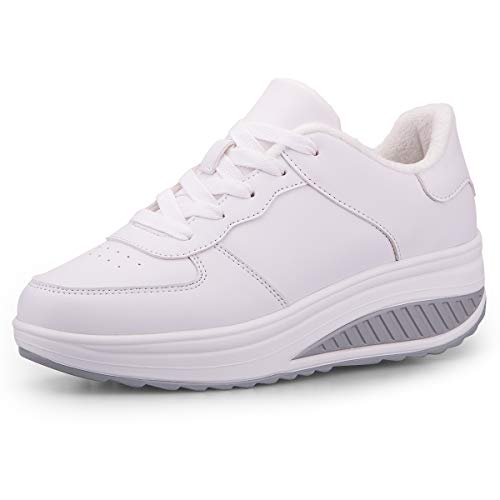 Mujer Adelgazar Zapatos Calientes Fur Botines Sneakers Zapatos de Plataforma de Cuña de Fitness Zapatos de Andar Impermeable Anti Deslizante Zapatos Blanco-Bajo（Piel Forrada） 42 EU