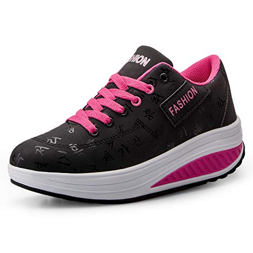 Mujer Adelgazar Zapatos Sneakers para Caminar Zapatillas Aptitud Cuña Plataforma Zapatos（39,Negro