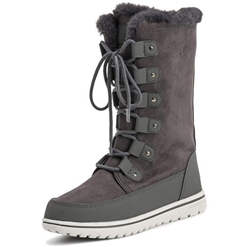 Mujer Alto Durable Piel Sintética Invierno Lluvia Nieve Impermeable Al Aire Libre Becerro Botas - 6 - GRE39 AYC0531