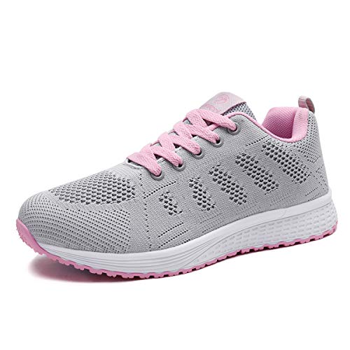 Mujer Entrenador Zapatos Gimnasio Deportes atléticos Zapatillas de Deporte Malla Informal Zapatos para Caminar Encaje Plano Rosa EU 35