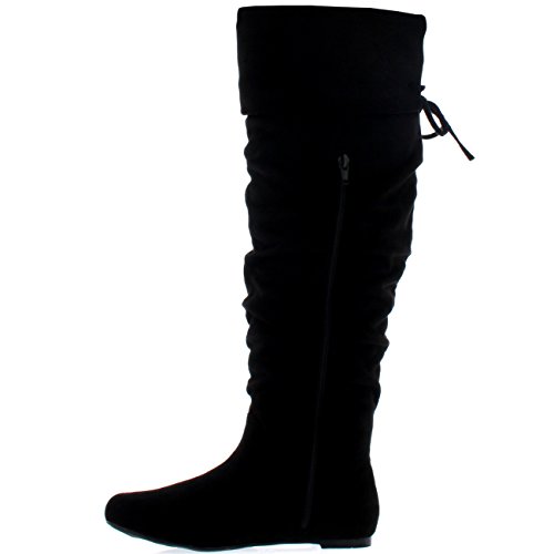 Mujer Equitación Muslo Invierno Biker Zapatos Moda Alto Pirata Botas - Negro Suede - UK3/EU36 - KL0043I