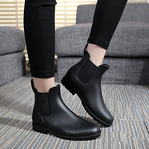 Mujer Hombre Wellington Charol Elástico Tobillo Welly Botas de Lluvia Botas Chelsea de gelatina Zapatos de Agua Cortos Antideslizantes Botines Impermeables Negro 40