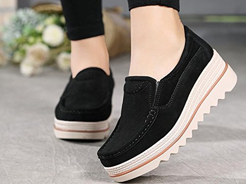 Mujer Mocasines Plataforma Casual Loafers Primavera Verano Zapatos de Cuña 5cm Negro Azul Caqui 35-42 Negro 36