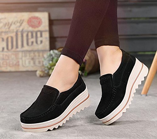 Mujer Mocasines Plataforma Casual Loafers Primavera Verano Zapatos de Cuña 5cm Negro Azul Caqui 35-42 Negro 36