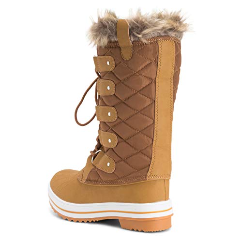 Mujer Nieve Bota Nylon Alto Winter Nieve Impermeable Calentar Lluvia Bota - Tan - 8-41 - CD0028