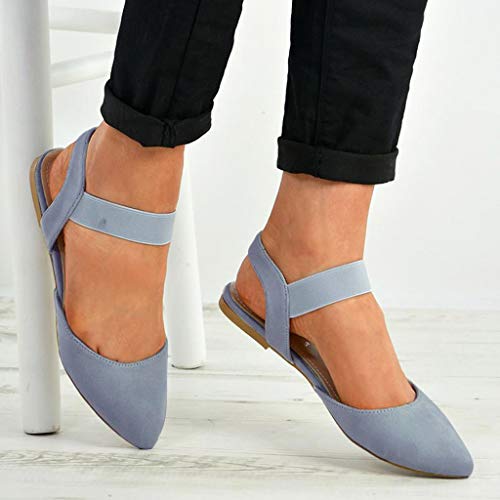 Mujer Sandalias De Vestir, 2019 Zapato Plano con Cinta Elástica Zapatillas Ante Punta Pointed Mocasines Bailarinas Elegante Chic De Vestir De Boda Fiesta Zapatos Solos 35-43(Azul, 40)