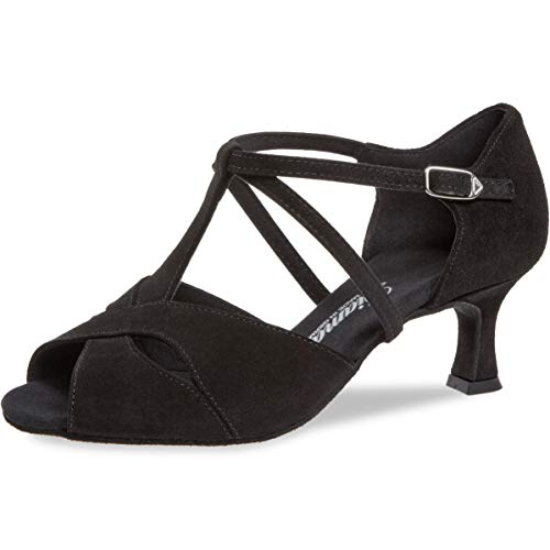 Mujeres Zapatos de Baile Latino 182-077-001 - Ante Negro - 5 cm Flare [UK 6,5]