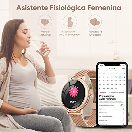 NAIXUES Smartwatch Mujer, Reloj Inteligente Impermeable 67, Monitor de Sueño y Caloría Pulsómetro, 7 Modos de Deportes, Notificaciones Inteligentes, Reloj Deportivo Mujer para Android iOS