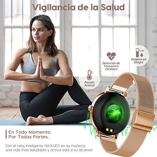 NAIXUES Smartwatch Mujer, Reloj Inteligente Impermeable 67, Monitor de Sueño y Caloría Pulsómetro, 7 Modos de Deportes, Notificaciones Inteligentes, Reloj Deportivo Mujer para Android iOS