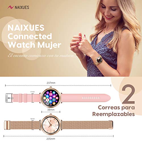 NAIXUES Smartwatch Mujer, Reloj Inteligente Impermeable 67, Monitor de Sueño y Caloría Pulsómetro, 7 Modos de Deportes, Notificaciones Inteligentes, Reloj Deportivo Mujer para Android iOS