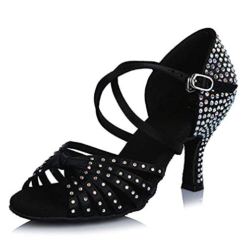 Naudamp Zapatos Baile Latinos Mujer Diamante de Imitación Mujeres Salón de Baile Latino Zapatos Suela de Ante