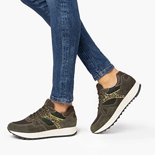 NeroGiardini A908902D Sneaker Mujer De Piel, Ante Y Tela - Bosque 36 EU