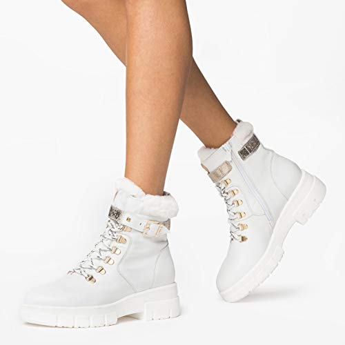 NeroGiardini A909844D Botas Militares Mujer De Piel Y Tela - Blanco 37 EU