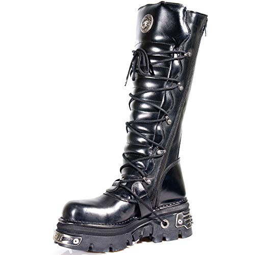 New Rock 272-S1 - Botas altas negras de piel con cremallera, hebillas y detalles metálicos de estilo gótico, unisex, color Negro, talla 38 EU